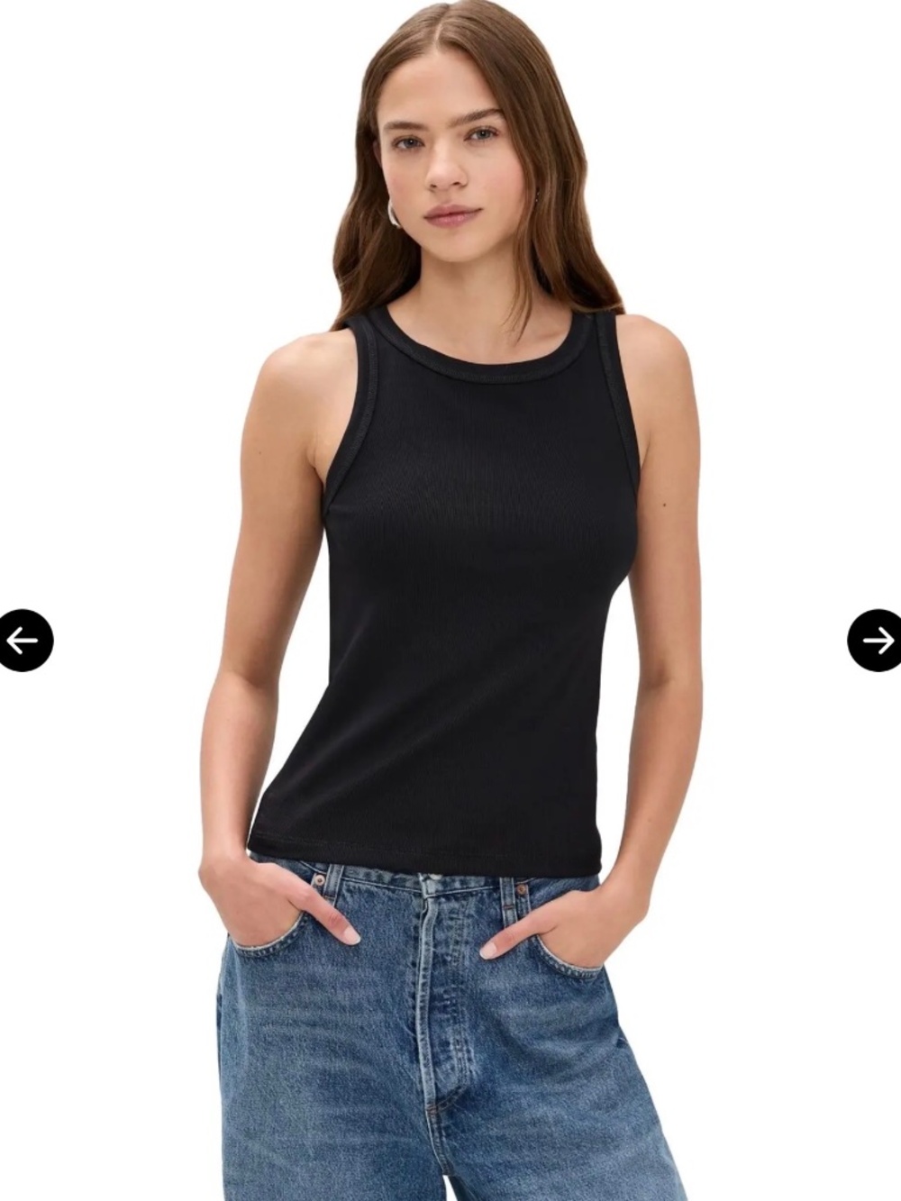 Madewell Black Ribbed Fitted Crew Neck Tank Top Size M